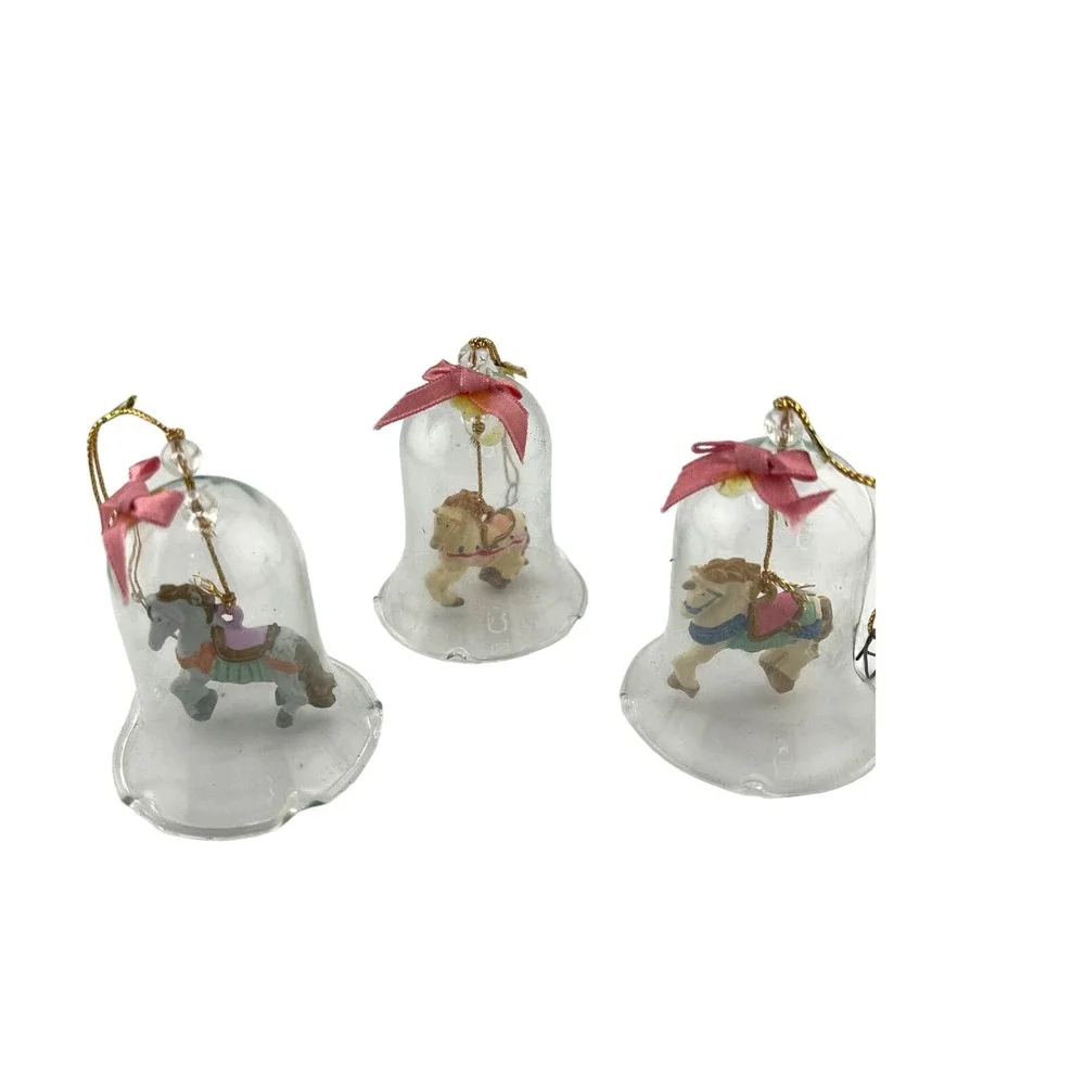 3 Carrousel Bell Ornament Horse 90s‎ Vintage Christmas
